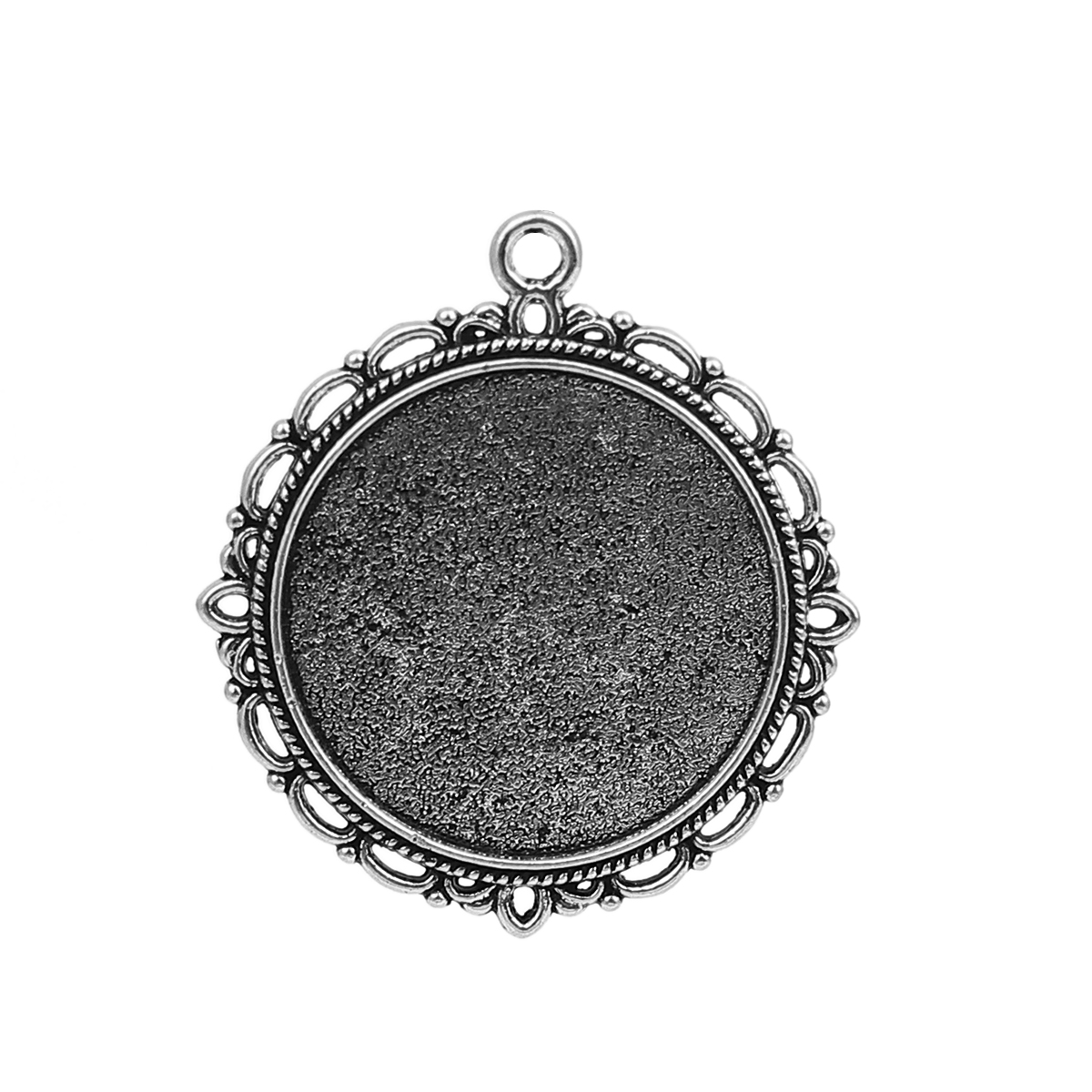 Cabochonhållare/ fäste- rund 26mm,  Silver mönstrad