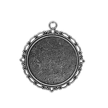 Cabochonhållare/ fäste- rund 26mm,  Silver mönstrad