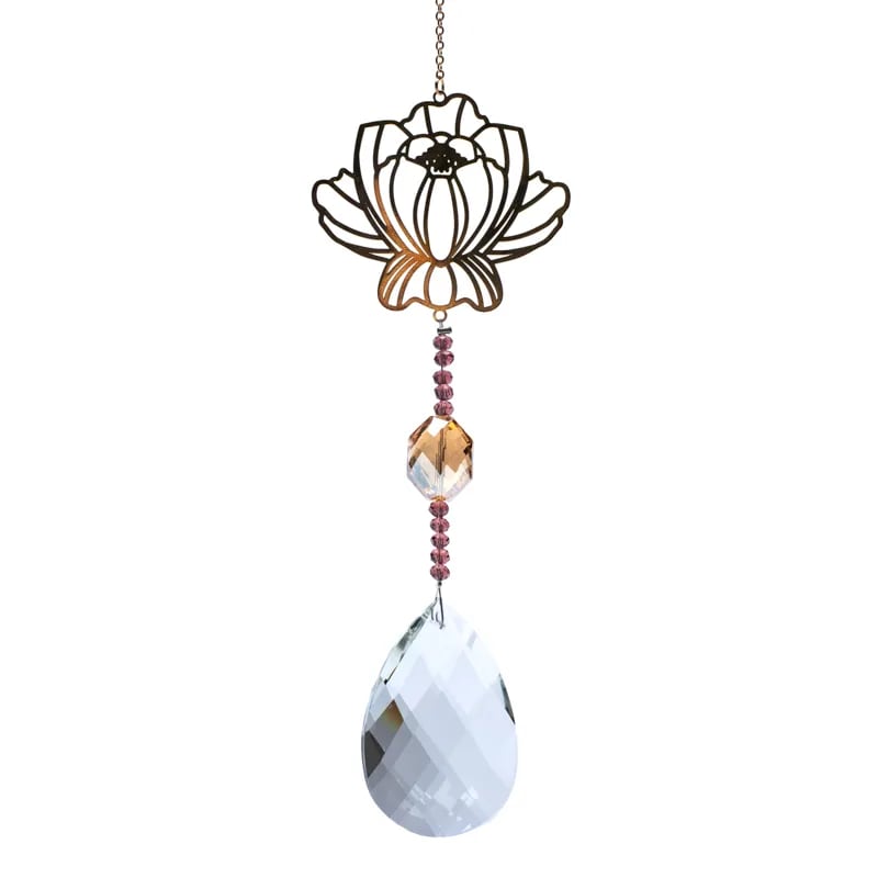 Feng shui hänge - Lotus med fascett slipad Drop - 3
