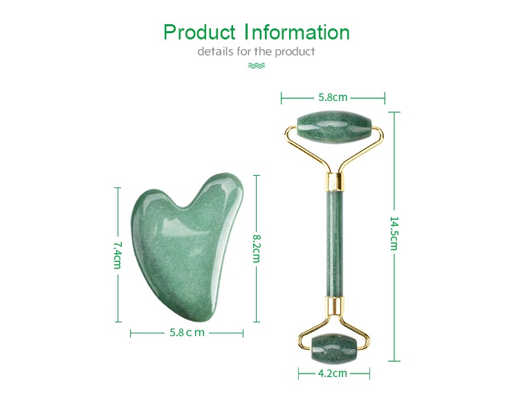 Gua Sha set - Grønn aventurin Jade roller og Gua Sha stein - 2