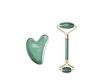 Gua Sha set - Grønn aventurin Jade roller og Gua Sha stein