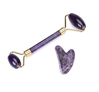 Lilla ametyst Jade roller og Gua Sha stein
