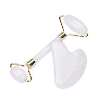 Gua Sha set: Hvit Jade roller og Gua Sha stein