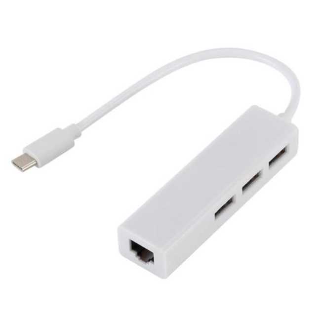 3-portars kabel + Ethernet - USB 3.1 Type-C till USB-A HUB 2.0 - 4