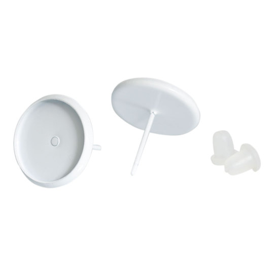 Öronstickor med ram / cabochonfäste , Vit 12mm 1par