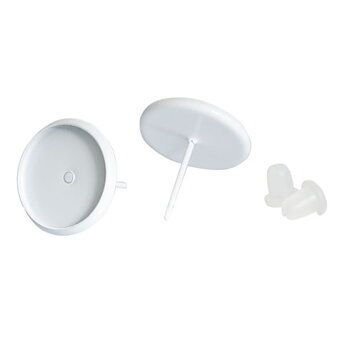 Ear Post Silver Plated Cabochon Settings  12 mm White