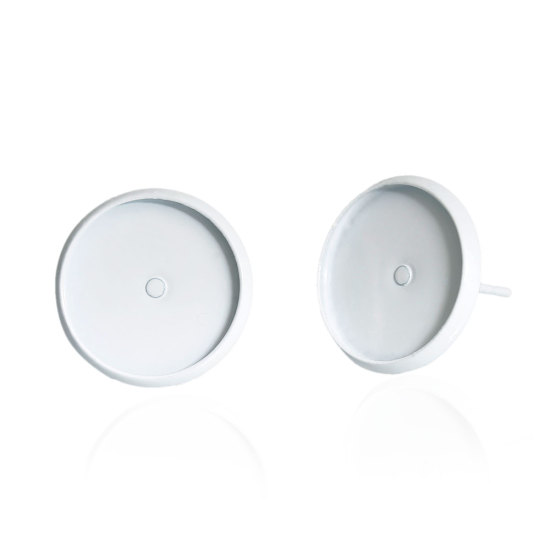 Öronstickor med ram / cabochonfäste , Vit 12mm 1par - 2