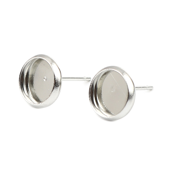 Ear Post Silver Plated Cabochon Settings 8 mm ,  Platina