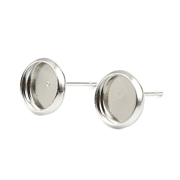 Ear Post Silver Plated Cabochon Settings 8 mm ,  Platina