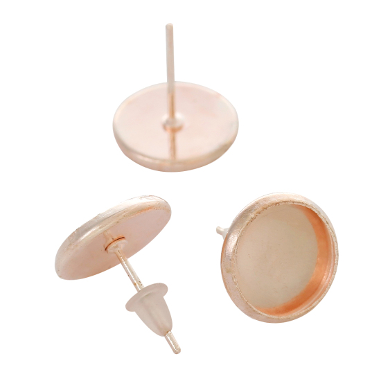 Ear Post Silver Plated Cabochon Settings 10mm ,Rosé - 2