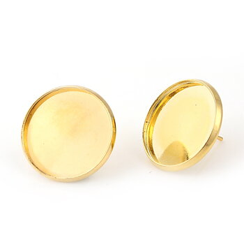 Ear Post Silver Plated Cabochon Settings , 18mm Gold