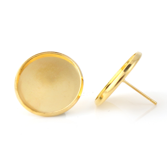 Örstickor med ram / cabochonfäste , 18mm 1par, Guld - 2