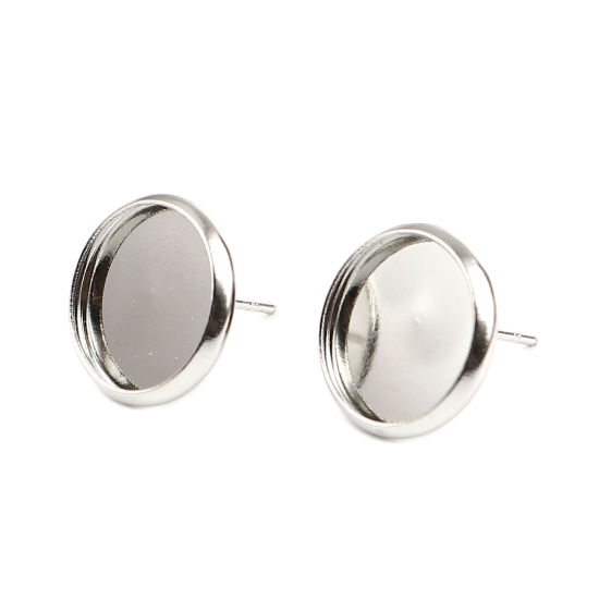 Ear Post Silver Plated Cabochon Settings 12mm