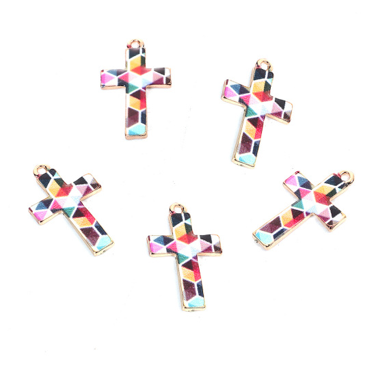 Charm Enameld Cross, Mosaic - 2