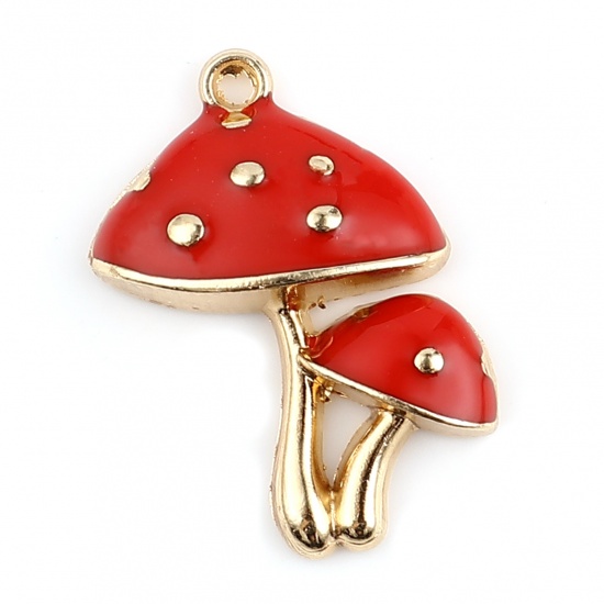 Charm ,  Enameld Mushrums Red Gold