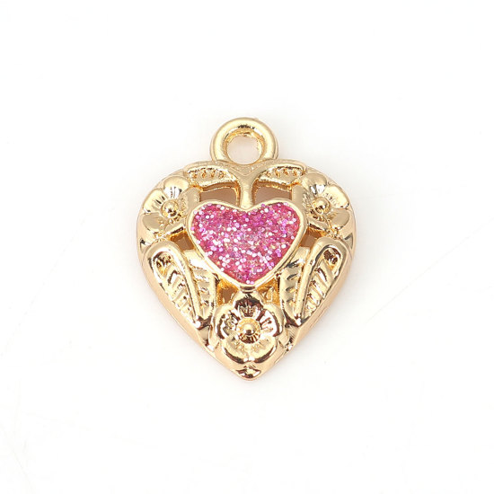 Charm ,  Enameld  gold flower, purple glitter