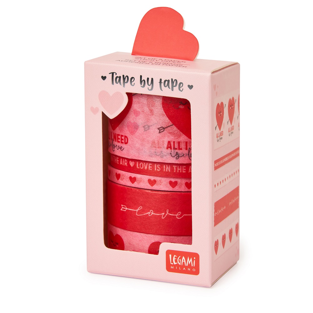 Tape by Tape, Heart, 5 farverige papirtaperuller 