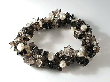 Bracelet smoky quartz and cultured freshwater pearls