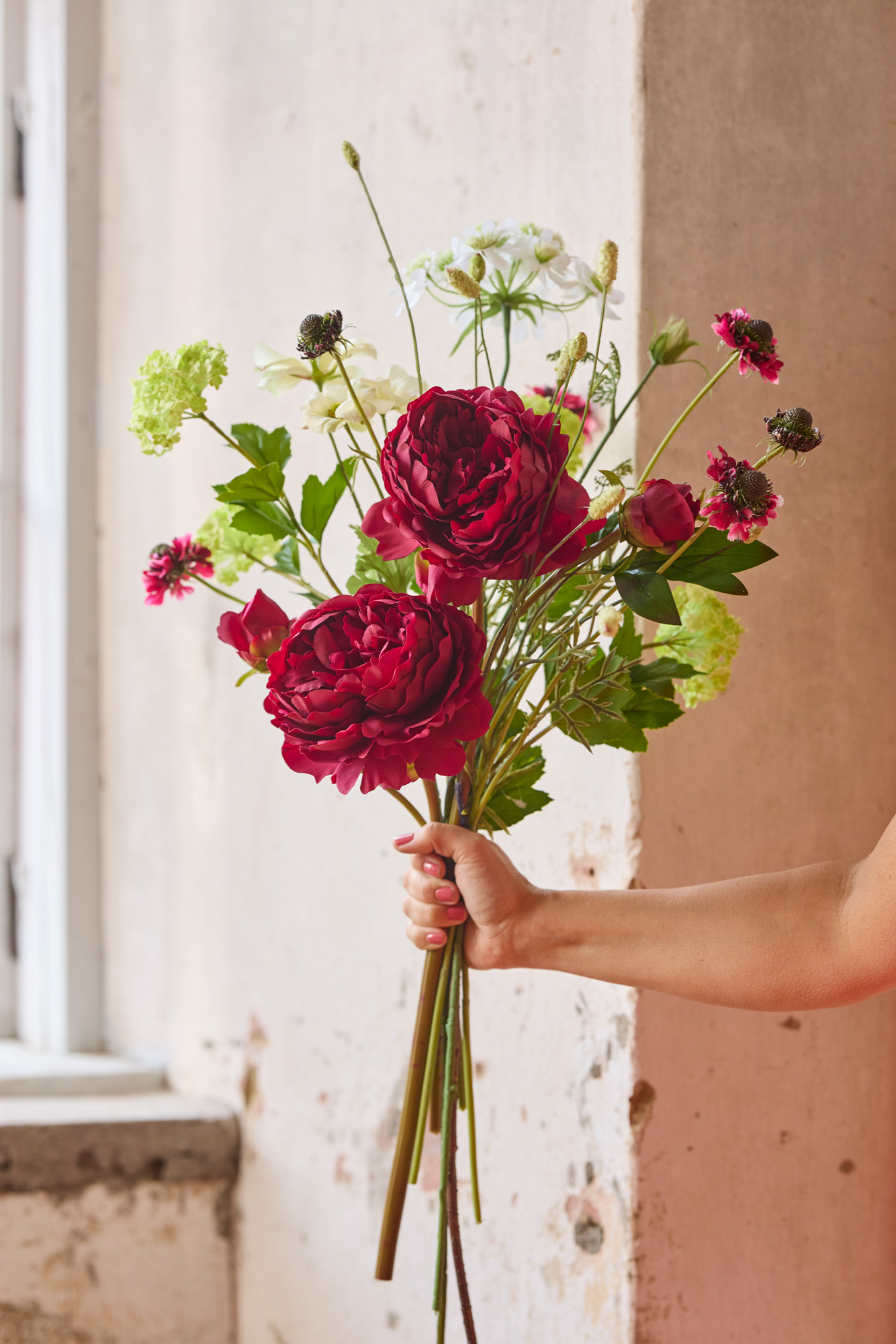 Peony - Burgundy - Peony branch - 65 cm