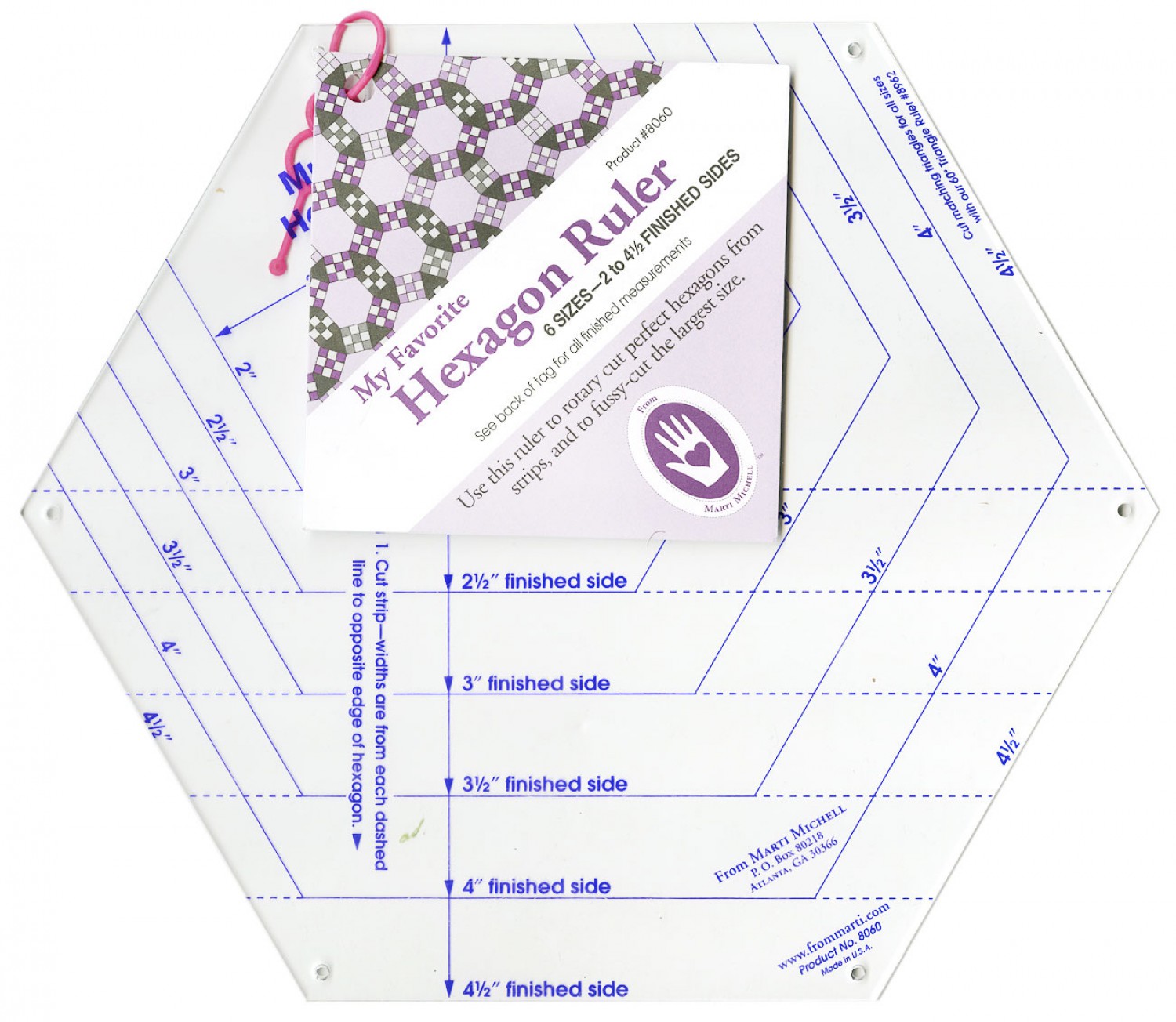 Hexagon Linjal, 2 - 4½" färdig - Hexagon Ruler Cuts 6 Sizes