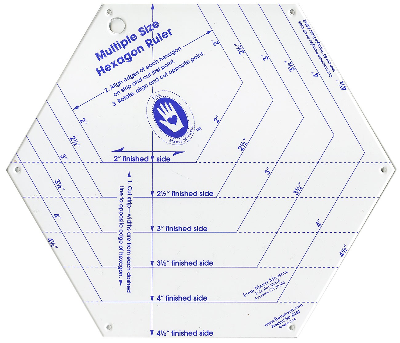 Hexagon Linjal, 2 - 4½" färdig - Hexagon Ruler Cuts 6 Sizes - 2