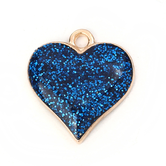 Berlock -  Enameld  heart , blue glitter