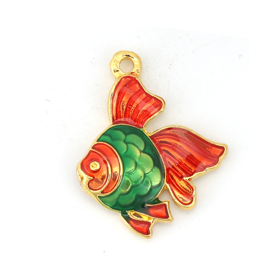 Charm -  Enameld Goldfish  Red Green
