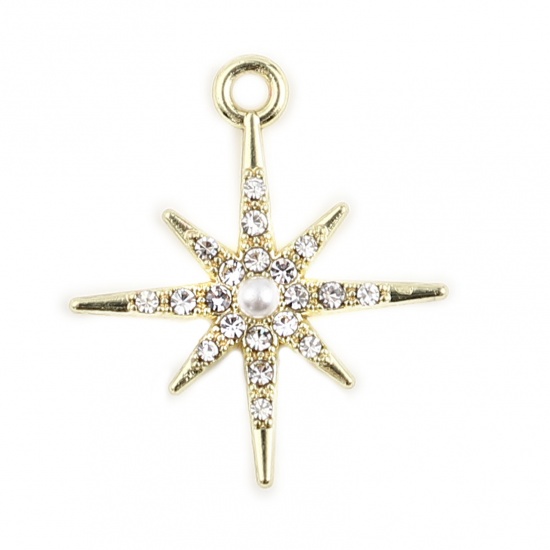 Charm -Star w rhinestones pearl, gold