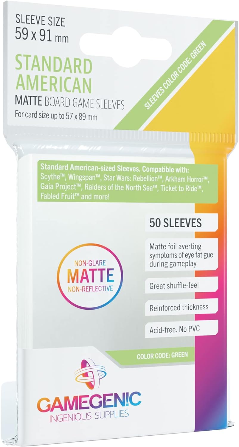 Gamegenic MATTE Standard American-Sized Boardgame Sleeves 59 x 91 mm - Clear (50 Sleeves)