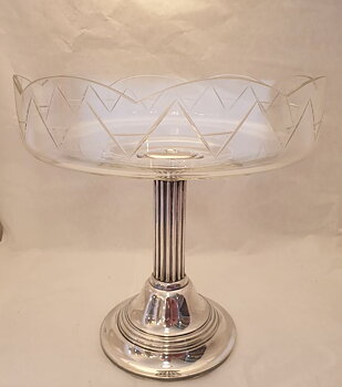 Bowl on foot electroplate with glass insert 1910s