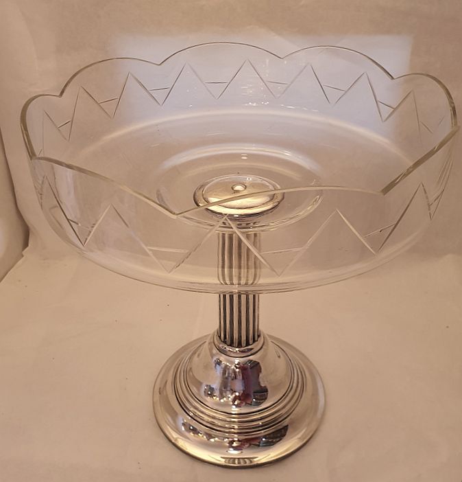 Bowl on foot electroplate with glass insert 1910s - 2