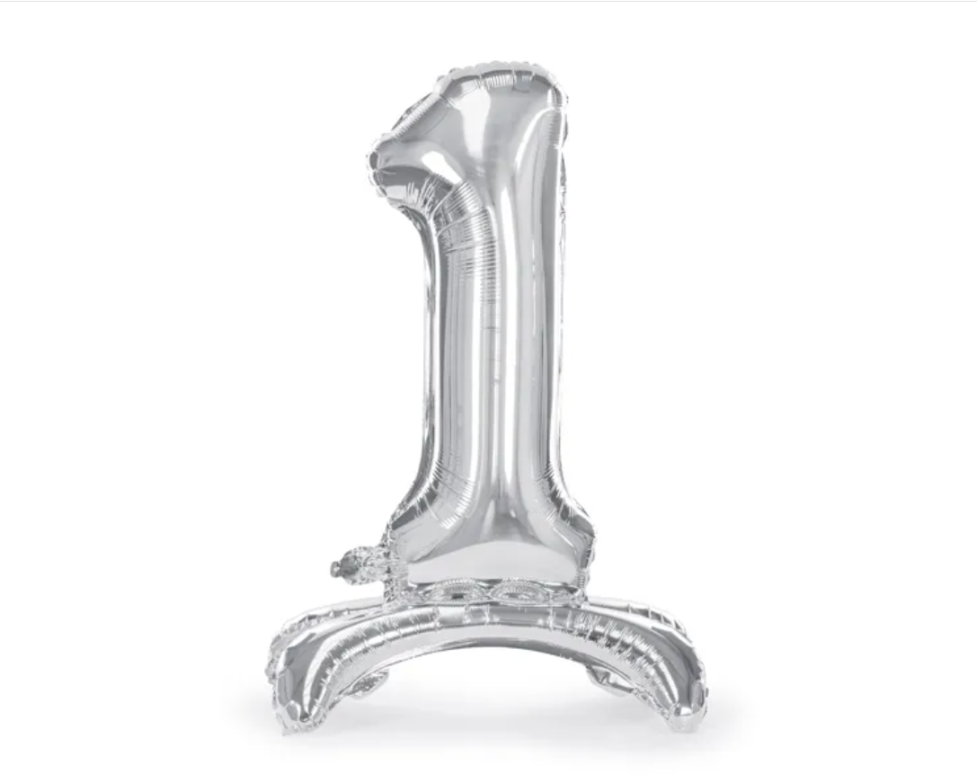 Självstående sifferballong "1" - Silver 70 cm - 2