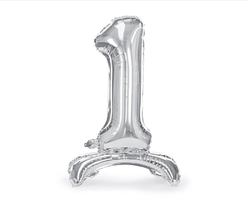 Självstående sifferballong "1" - Silver 70 cm