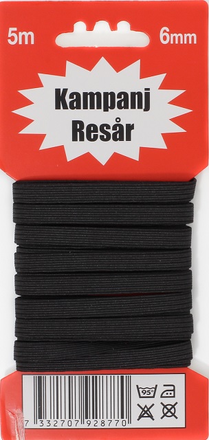 Resår - 6 mm svart och vit 