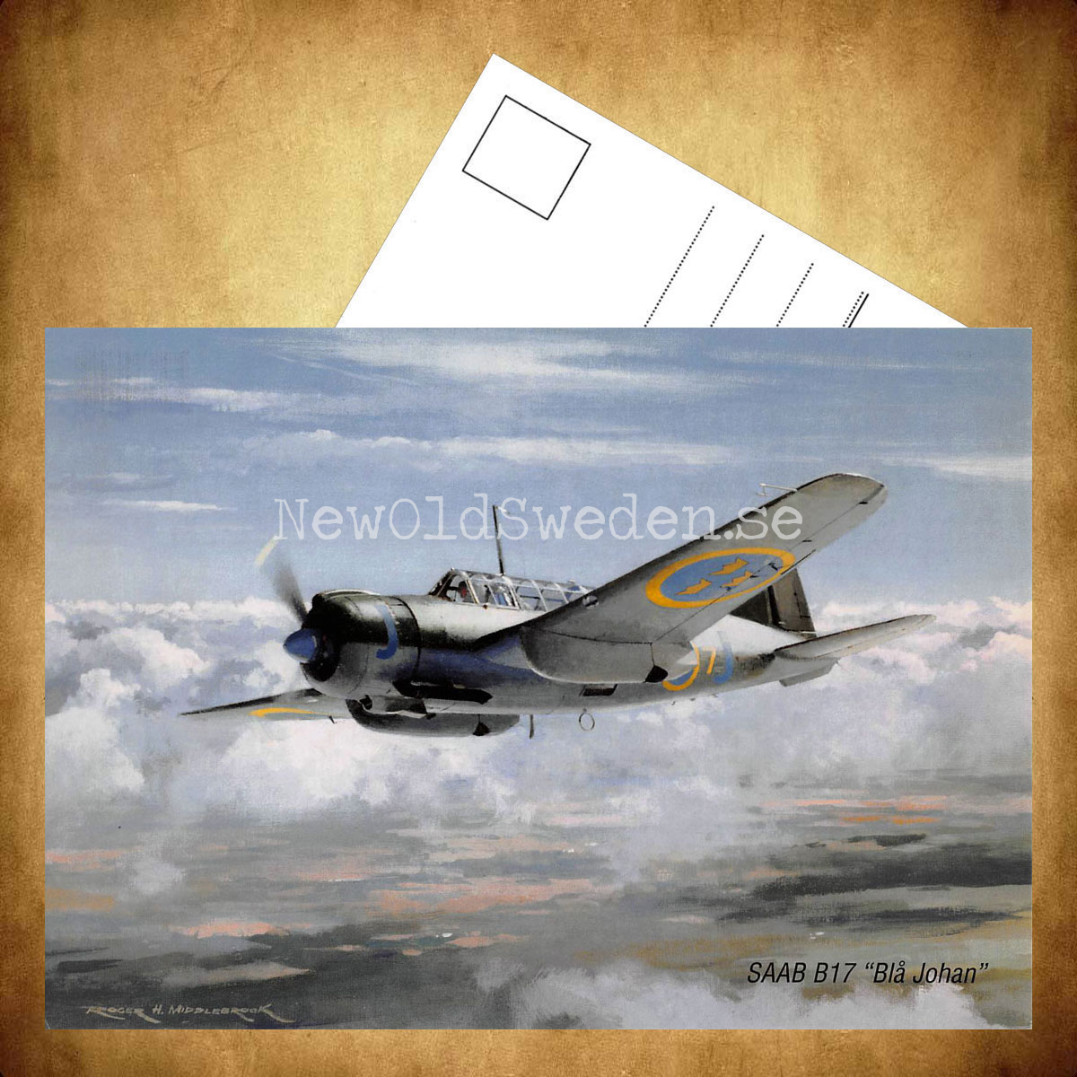 SAAB B17 Blå Johan - Flyg - Vykort A5 - 3