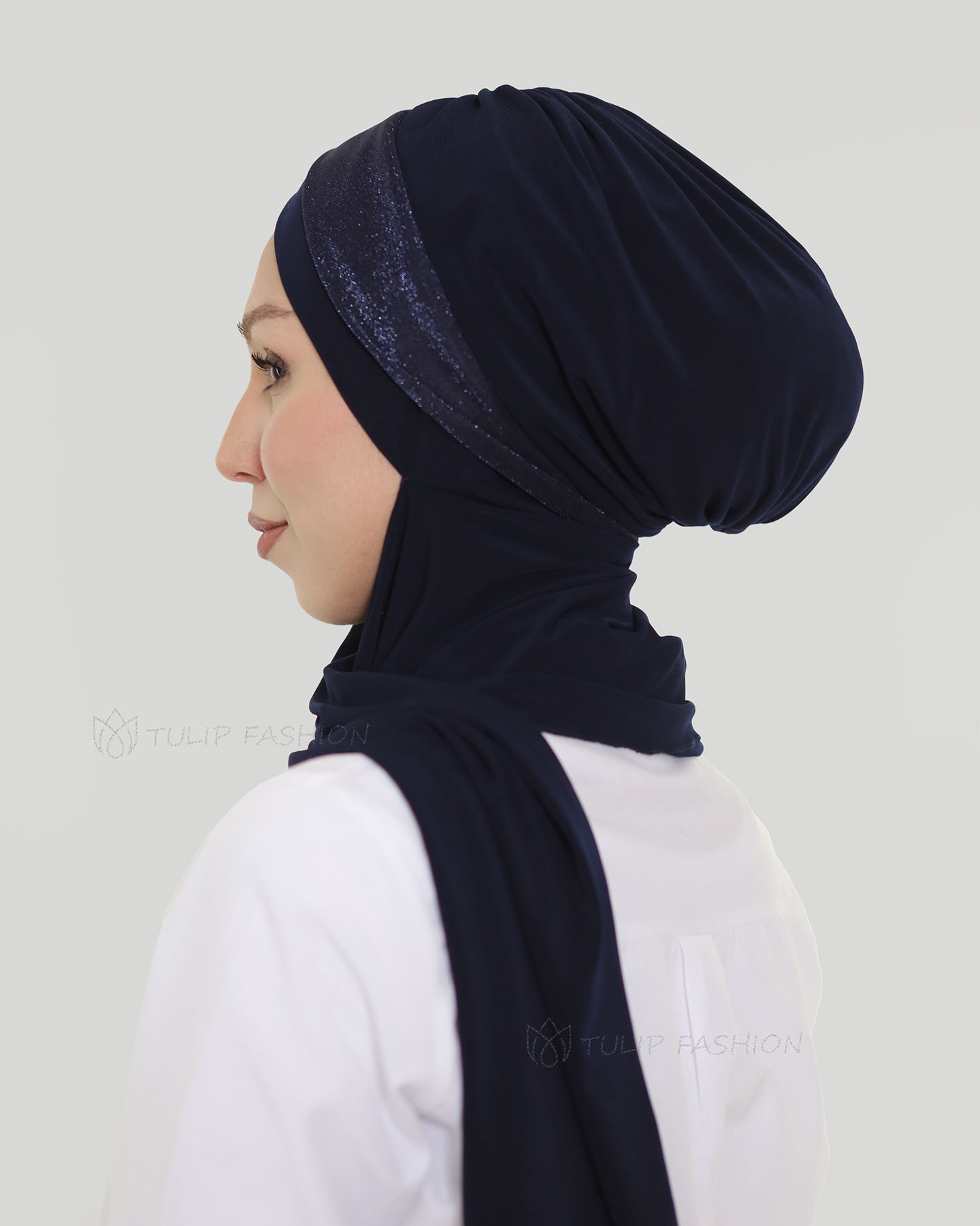 Turban with shawl - Tamara - Midnight Blue - 2