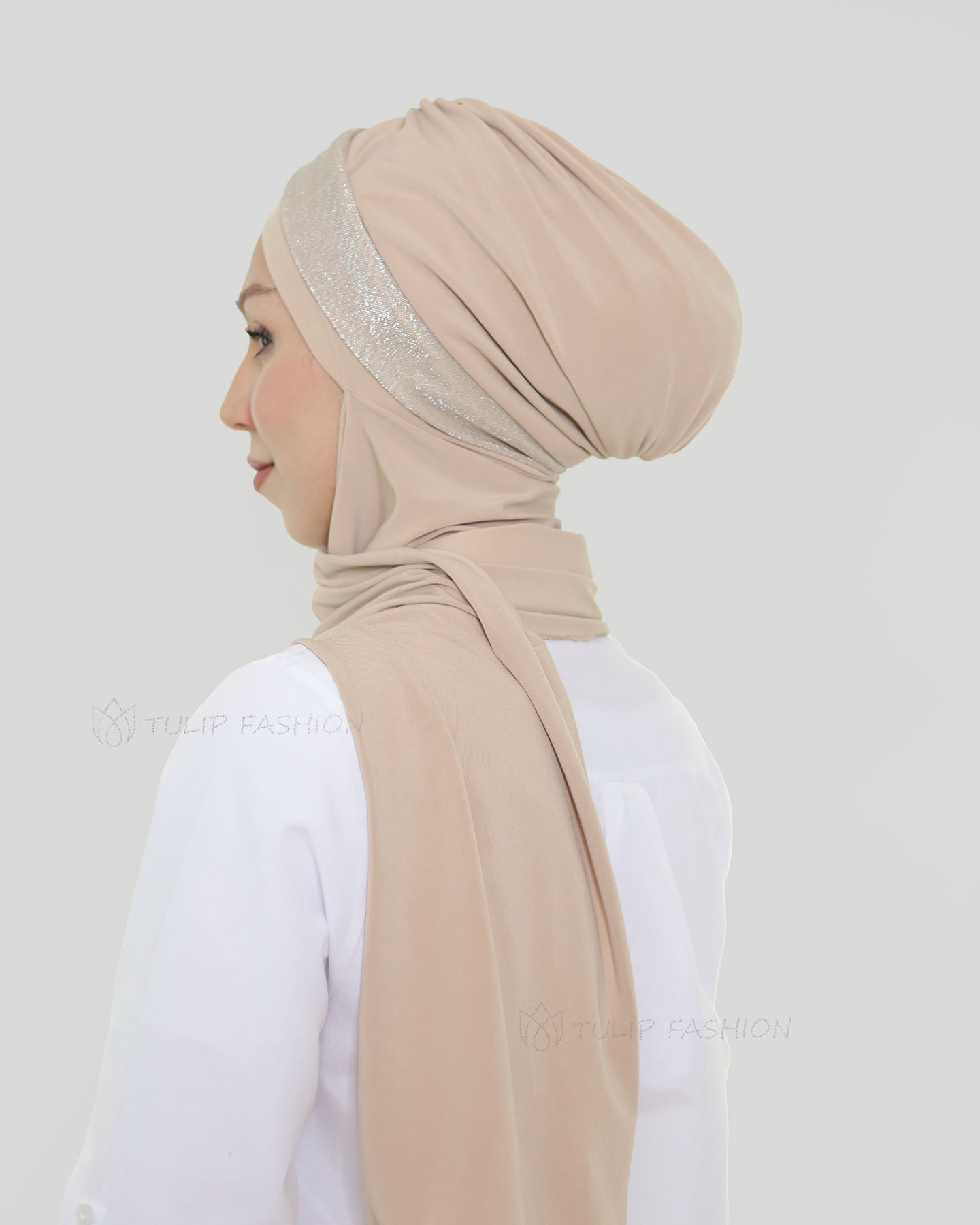 Turban with shawl - Tamara - Beige - 2