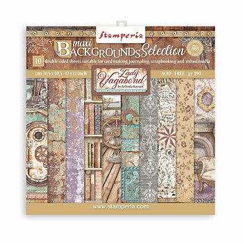 Stamperia Paper Pad 12X12 - Lady Vagabond Lifestyle Maxi Backgrounds 