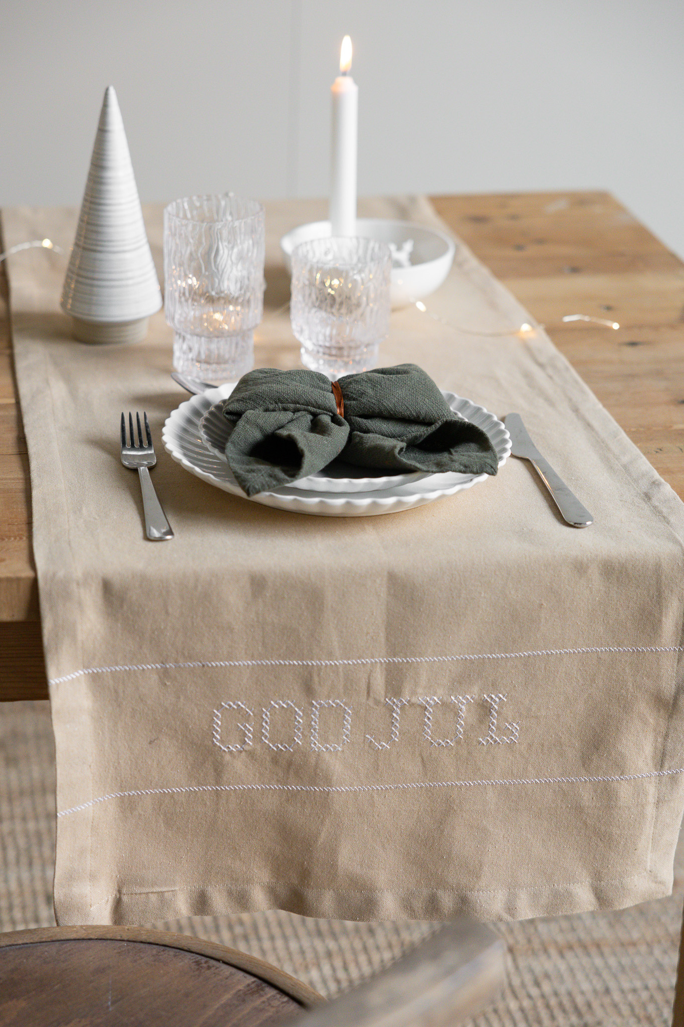 Kryss Beige recycling löpare - 44x140 cm