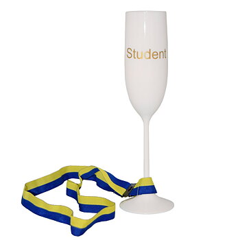 Champagneglas-halsband | Vitt glas med "Student" i guldtext