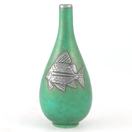 Wilhelm Kåge (Argenta 1959) Baluster Vase with Silver Fish Decor 9 cm