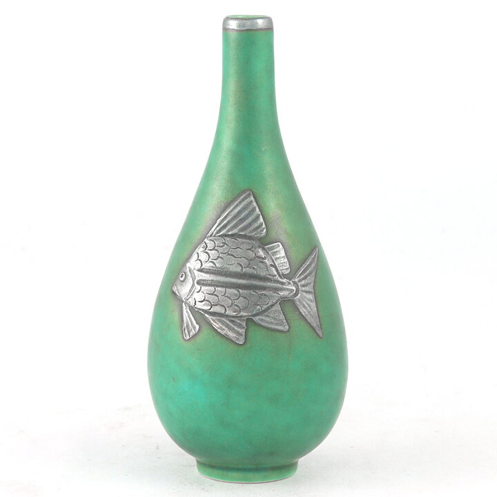 Wilhelm Kåge (Argenta 1959) Baluster Vase with Silver Fish Decor 9 cm