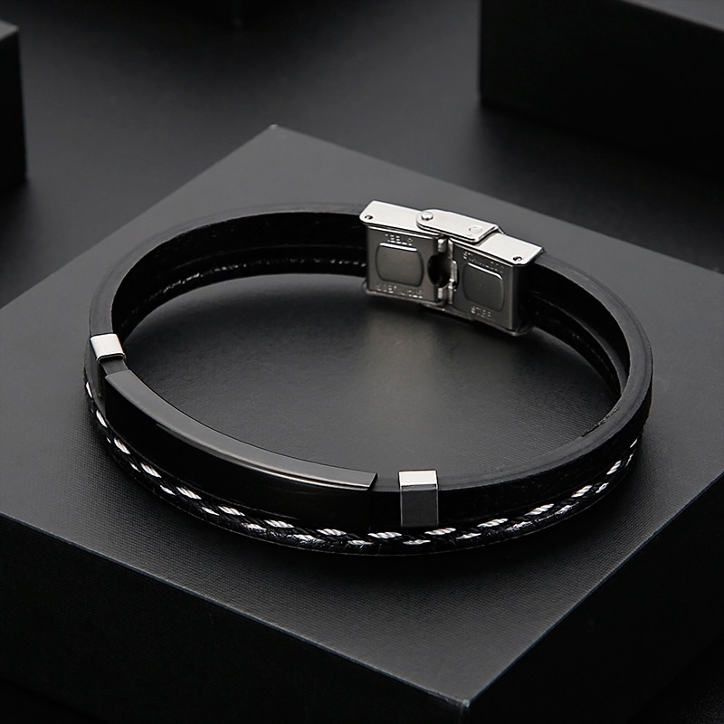Läderarmband "Sew line" -Black - 2