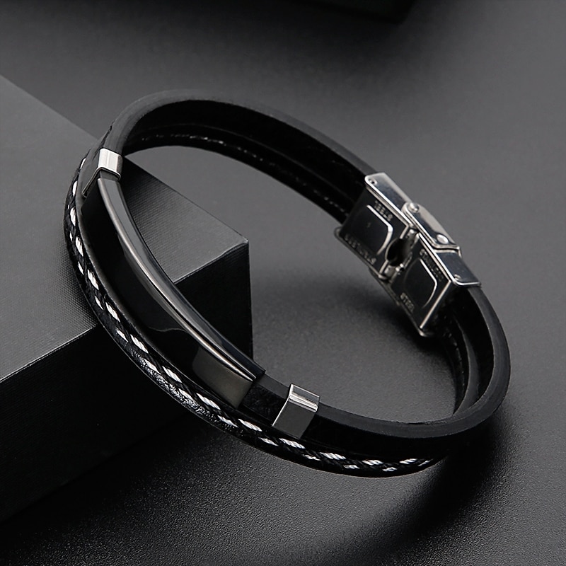 Läderarmband "Sew line" -Black - 3