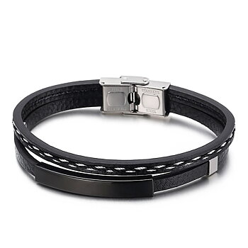 Läderarmband "Sew line" -Black