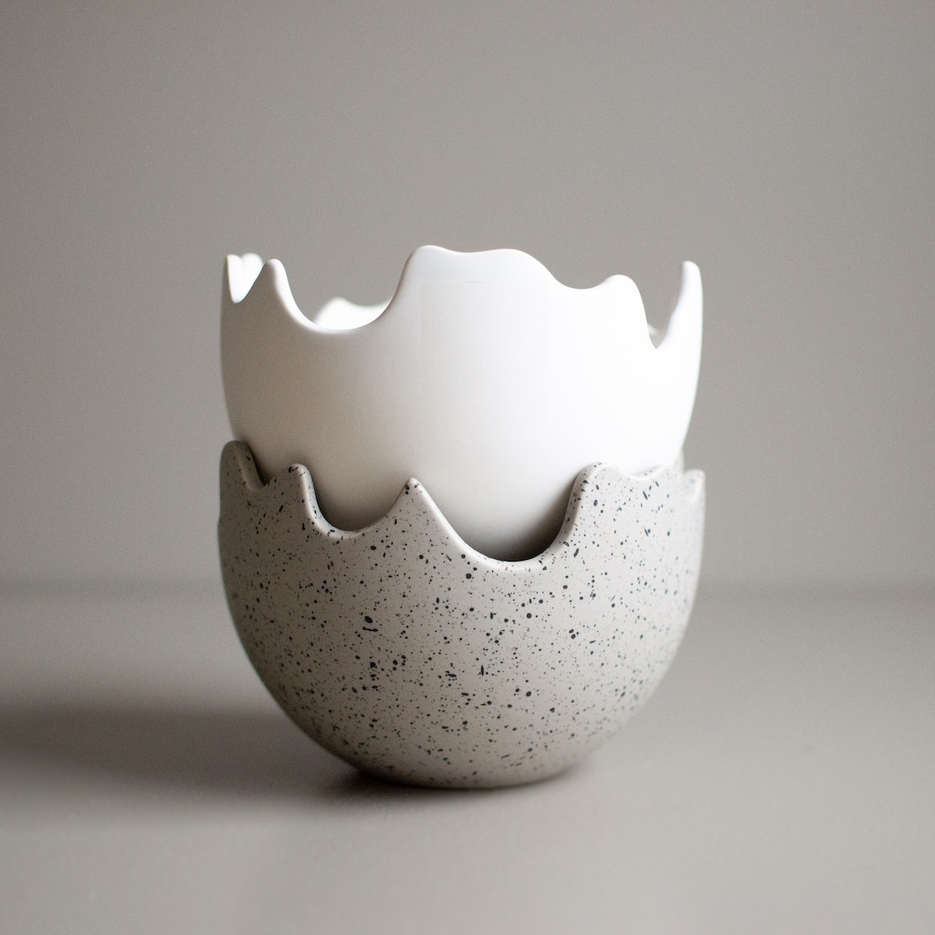 Happy Easter Bowl - Eggshell Pot - Grey/Spotted - Large - 5