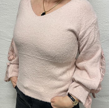 Tröja med spets och knytband - rosa 38-42