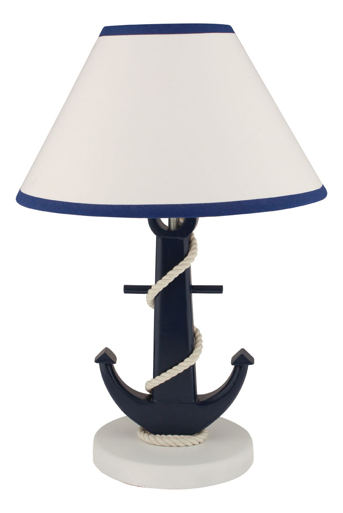 Lamp - Anchor, E27, wood, blue, H: 35,5cm, Ø: 13cm, incl. lamp shade Ø: 25cm