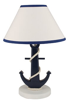 Lamp - Anchor, E27, wood, blue, H: 35,5cm, Ø: 13cm, incl. lamp shade Ø: 25cm