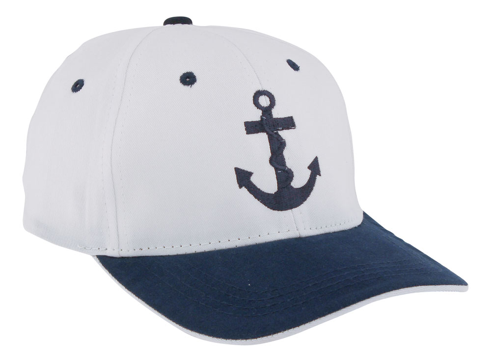 Cap - ANCHOR, white/blue, cotton, blue embroidered